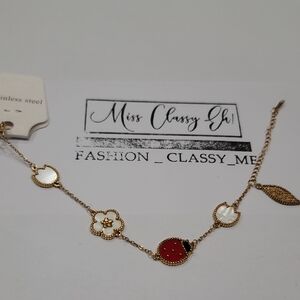 NWT Stainless Steel Single Sided Ladybug And Flower  Bracelet